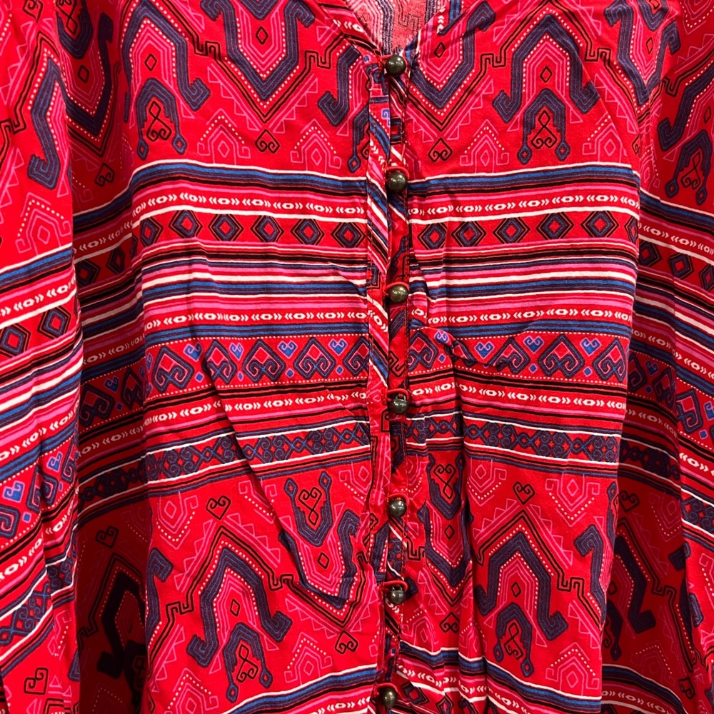 Wrangler Retro Top Womens XL Red Southwestern Print Boho Western Long Sleeve - Picture 2 of 8